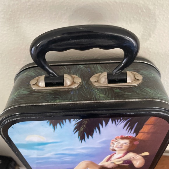 Vtg Hawaiian Girls Two Sided Vertical Tin Lunch Box Accoutrement Hula Hawaii - Picture 5 of 16